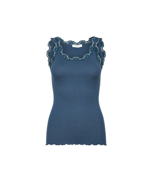 Babette - Top Regular W/Vintage Lace - 094 Dark Denim