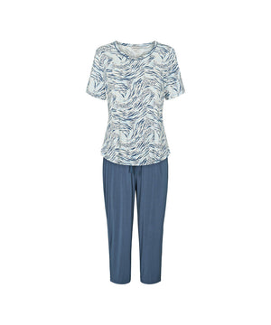 Bamboo - Short-sleeve Pj Pirate Pants - 676 Blue Safari
