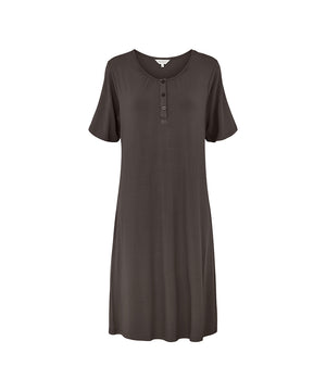 Bamboo - Long nightdress, short sleeve - 220 CHOCOLATE