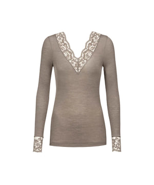 Wool - T-shirt Long Sleeve - 90 DEEP TAUPE