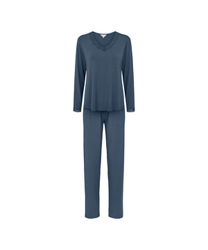 Bamboo - long sleeve pyjamas with lace - 223 DENIM BLUE