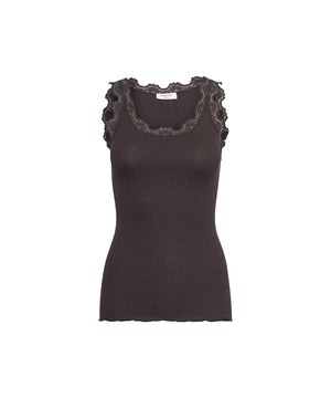 Babette - Top Regular W/Vintage Lace - 169 Ganache