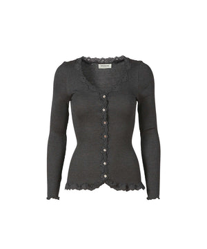 Silk - Cardigan Regular Ls W/Rev Vin - 009 DARK GREY MELANGE