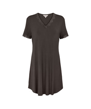Bamboo - short sleeve nightdress with - 220 CHOCOLATE