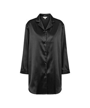 Homewear - Cotton & satin - Satin Long Sleeve Nightshirt - 02 BLACK
