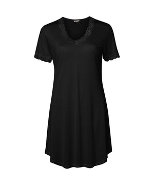 Silk Jersey - Nightgown W/Sleeve - 02 Black