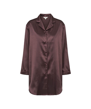 Homewear - Cotton & satin - Satin Long Sleeve Nightshirt - 190 COFFEE BEAN