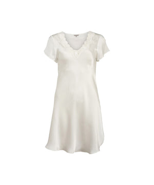 Pure Silk - Nightgown w.lace, short sleeve - 00 OFF-WHITE
