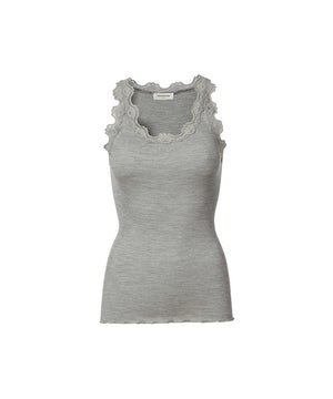 Babette - Silk Top w/lace - 008 LIGHT GREY MELANGE